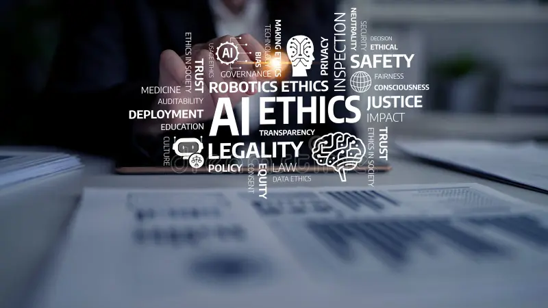 AI Ethics and Data Privacy Challenges Conceptual Visualization