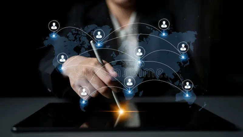 Managing Remote Teams with Smart Technology Conceptual Visualization