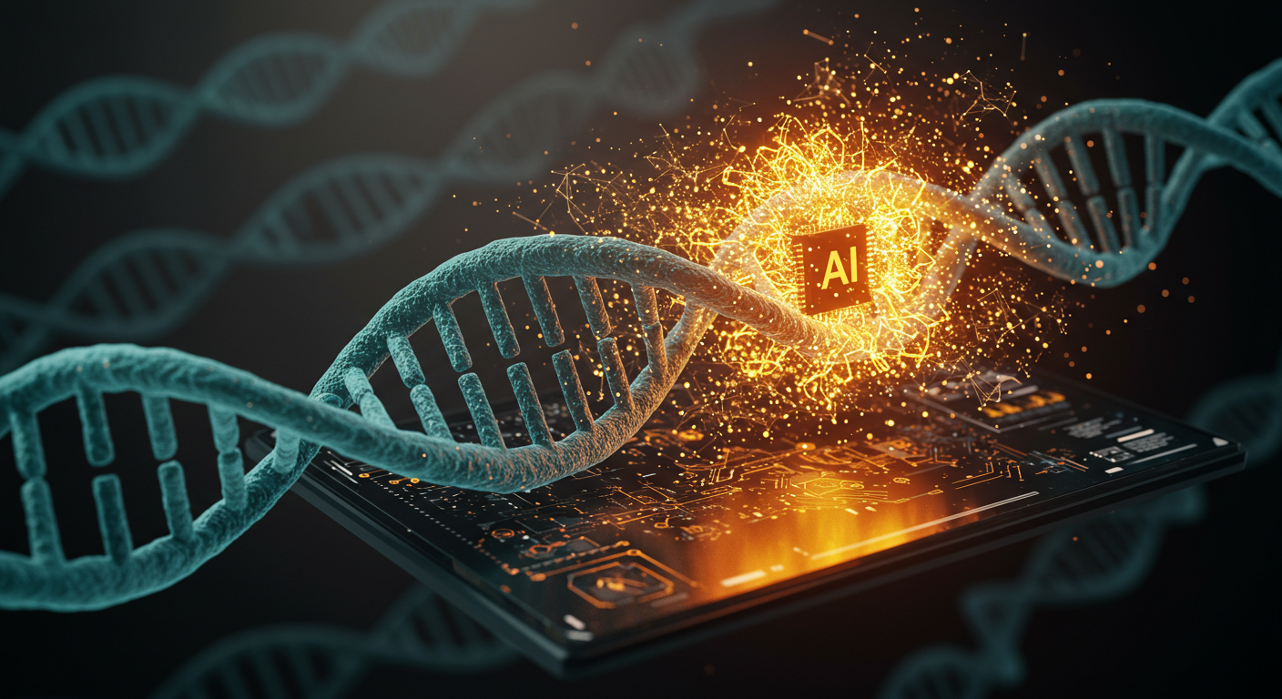 AI in Genomics and DNA Analysis Conceptual Visualization